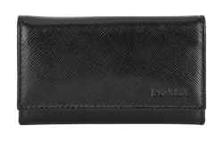Prada Logo Embossed Key Pouch, Leather, Black, 197A, B, 3*